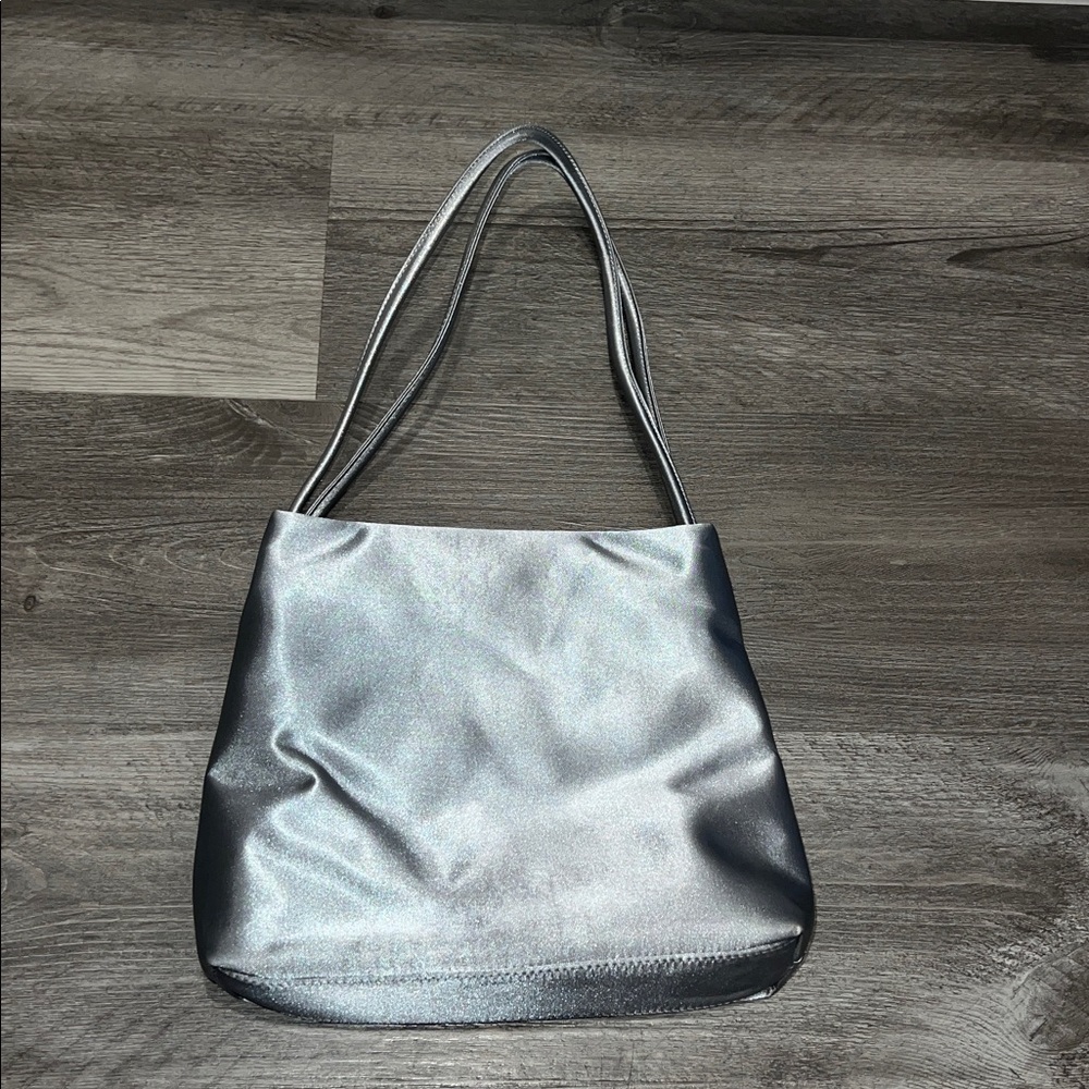 Steve Madden Vintage 2000s Silver Satin Insect Embroidered Shoulder/ Handbag. - Picture 6 of 12